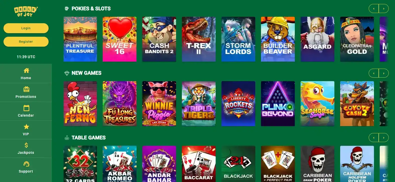 Current Reels of Joy casino homepage or lobby branding
